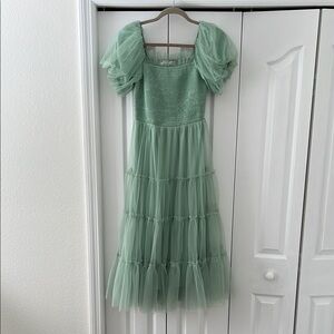 Pinkblush Mint Green Tiered Tulle Maternity Midi Dress